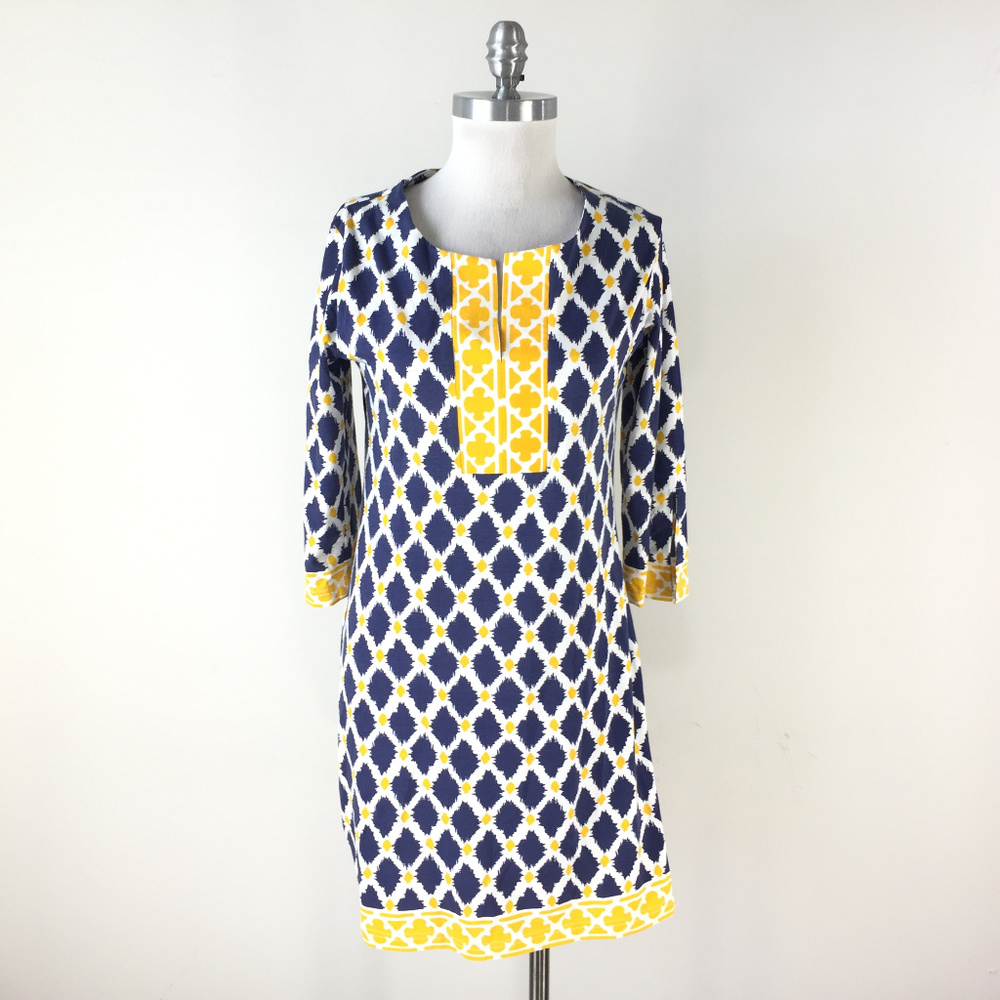 Barbara Gerwit M Navy blue Yellow Geo Shift dress